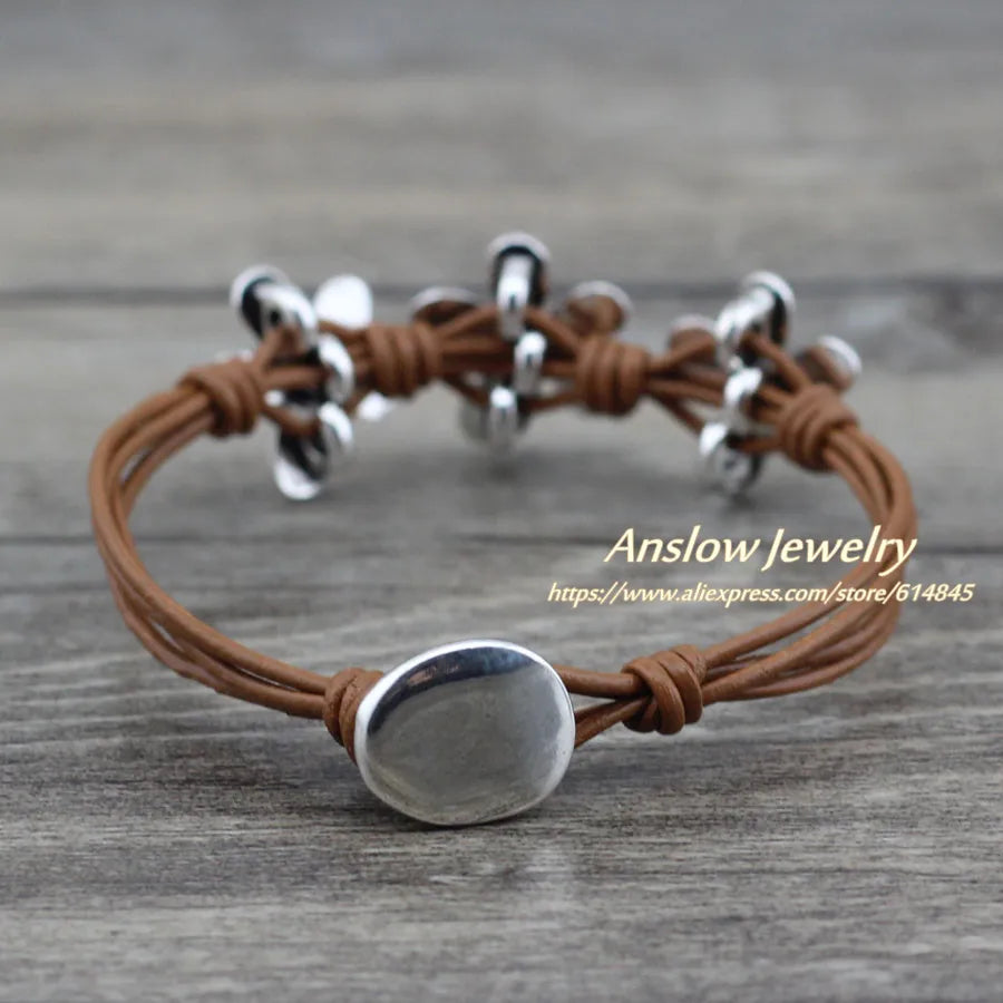 Anslow Vintage Flowers Leather Bracelet For Women