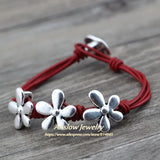 Anslow Vintage Flowers Leather Bracelet For Women