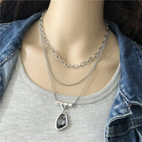 Anslow Antique Silver Crystal Pendant Choker Necklace