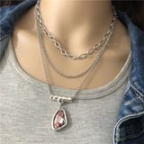 Anslow Antique Silver Crystal Pendant Choker Necklace