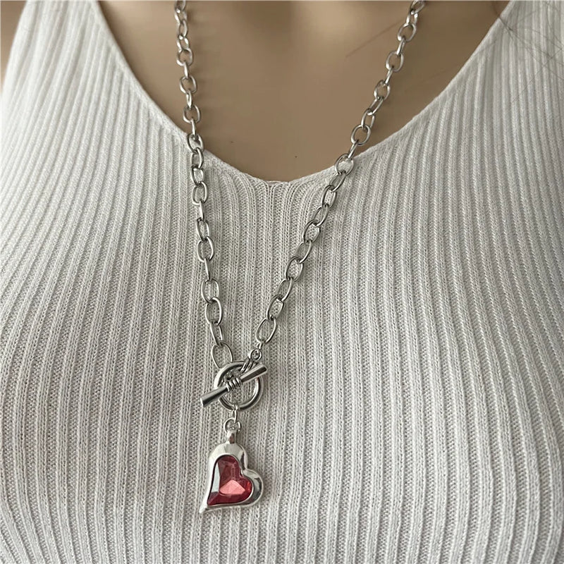 Anslow Antique Silver Chain Choker Necklace Heart Pendant for Women Girls