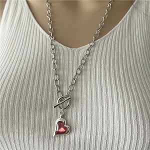 Anslow Antique Silver Chain Choker Necklace Heart Pendant for Women Girls