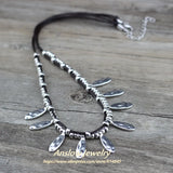 Anslow Jewelry Antique Silver Leaves Beads Chokers Necklace