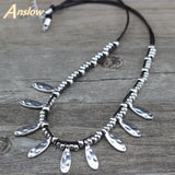 Anslow Jewelry Antique Silver Leaves Beads Chokers Necklace
