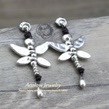 Dragonfly Antique Silver Plated Leather Earrings for Women Mother's Gift