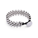 Anslow Strand Silver-plated Beads Leather Bracelet Bangle