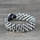 Anslow Strand Silver-plated Beads Leather Bracelet Bangle