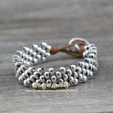 Anslow Strand Silver-plated Beads Leather Bracelet Bangle