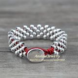 Anslow Strand Silver-plated Beads Leather Bracelet Bangle