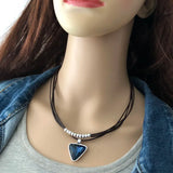 Anslow Leather Crystal Pendant Choker Necklace