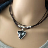 Anslow Leather Crystal Pendant Choker Necklace