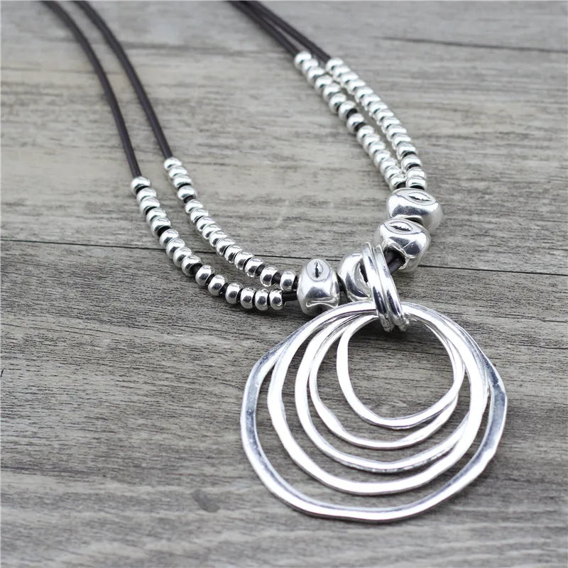 Anslow Round Pendant Necklace Vintage Boho Leather Gift