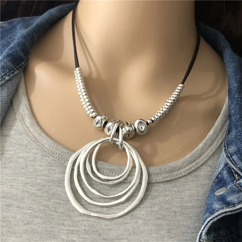 Anslow Round Pendant Necklace Vintage Boho Leather Gift