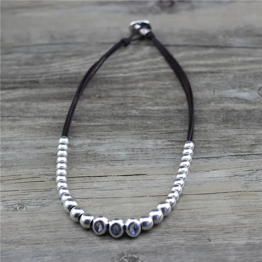 Anslow Handmade DIY Beads Leather Choker Necklace For Women