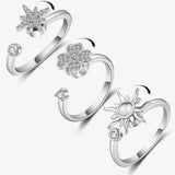 925 Silver Zircon Spinner Ring Anti Stress Anxiety Relief Women Jewelry