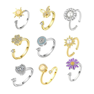 925 Silver Zircon Spinner Ring Anti Stress Anxiety Relief Women Jewelry