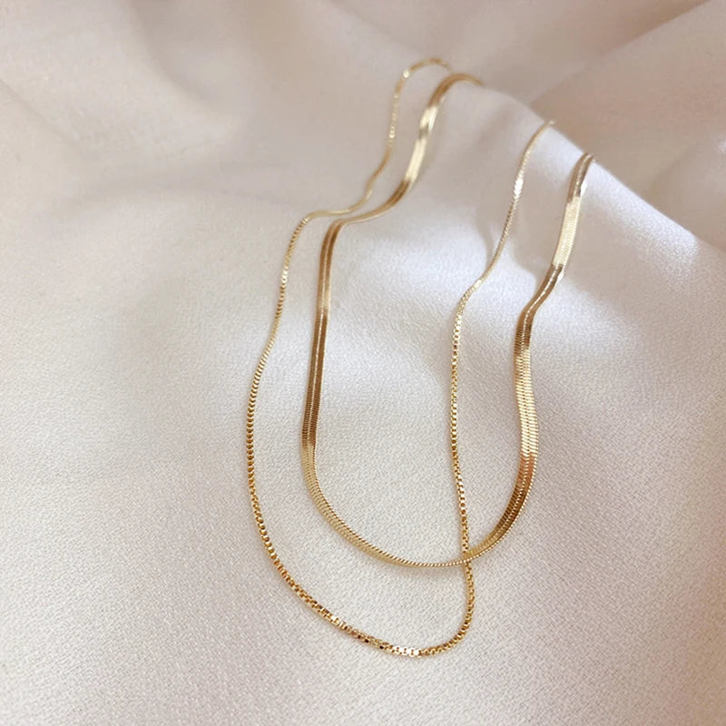 Double Layer 14K Plated Choker Necklaces
