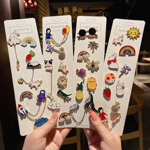 Alloy Lapel Cartoon Pins Set Anti-glare Buckle Brooch
