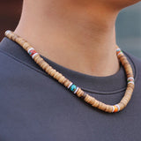 Antique 8mm Coconut Wood Men's Short Necklace