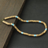 Antique 8mm Coconut Wood Men's Short Necklace