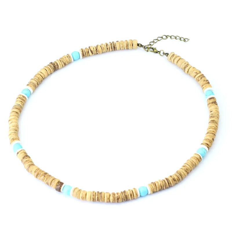 Antique 8mm Coconut Wood Men's Short Necklace