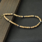 Antique 8mm Coconut Wood Men's Short Necklace