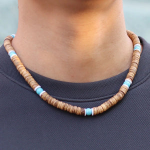 Antique 8mm Coconut Wood Men's Short Necklace