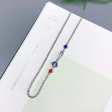 Vintage 925 Silver Ruyi Necklace Enamel Choker Chain XL059