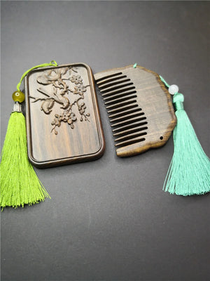 Antique Agarwood Mirror Comb Set Vintage Makeup Mirror
