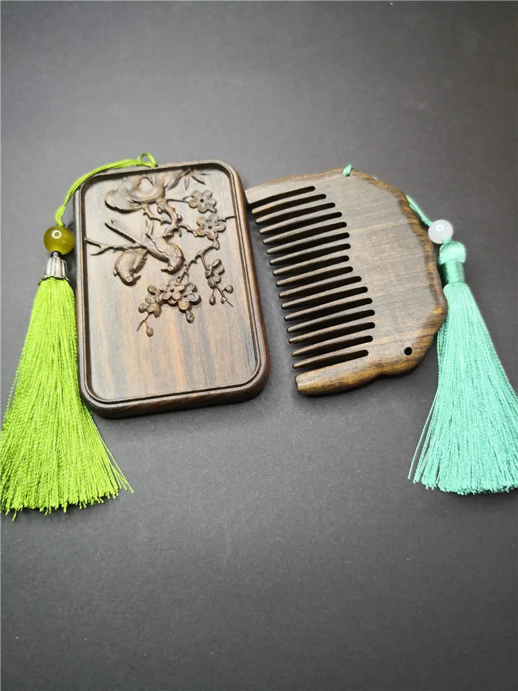 Antique Agarwood Mirror Comb Set Vintage Makeup Mirror