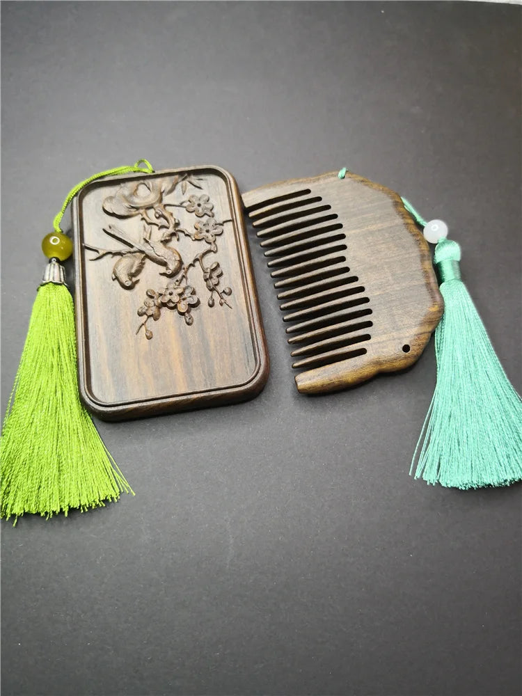 Antique Agarwood Mirror Comb Set Vintage Makeup Mirror