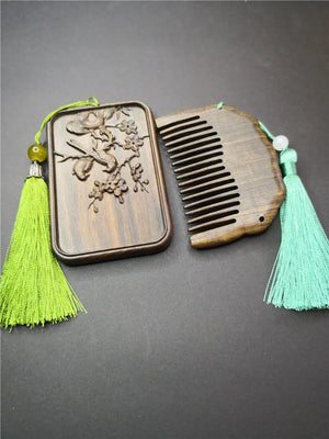 Antique Agarwood Mirror Comb Set Vintage Makeup Mirror