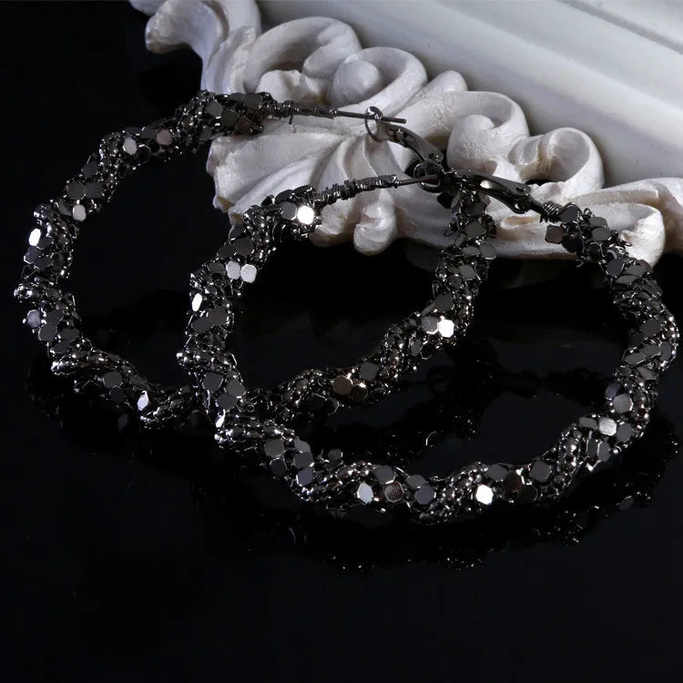 Vintage Stone Hoop Earrings, Punk Statement Jewelry