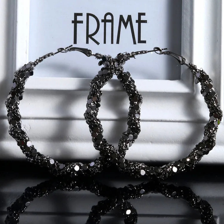Vintage Stone Hoop Earrings, Punk Statement Jewelry