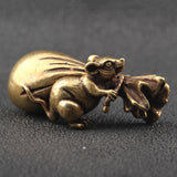 Antique Bronze Mouse Money Bag Figurine Feng Shui Home Decor