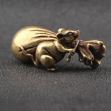 Antique Bronze Mouse Money Bag Figurine Feng Shui Home Decor