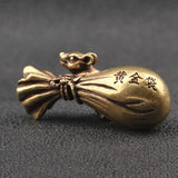 Antique Bronze Mouse Money Bag Figurine Feng Shui Home Decor