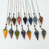 Antique Bronze Crystal Pendulum Lapis Lazuli Red Quartz Amethyst