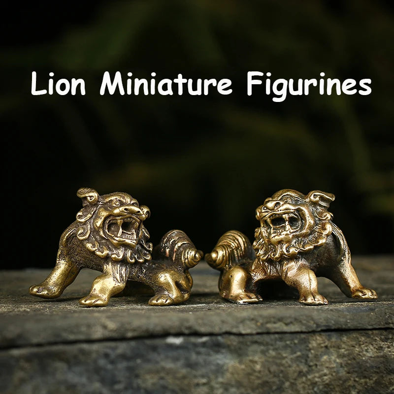 Antique Bronze Lions Statues Home Decor Accessories Brass Animal Figurines
