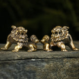 Antique Bronze Lions Statues Home Decor Accessories Brass Animal Figurines