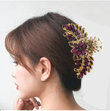 Antique Bronze Flower Hair Claw Jewelry Vintage Crab Women Rhinestone Hair Clip
