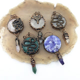 Antique Bronze Gemstone Pendant Amethyst Rose Quartz Animal Jewelry