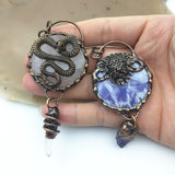 Antique Bronze Gemstone Pendant Amethyst Rose Quartz Animal Jewelry
