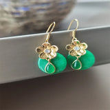 Antique Carved Jade Pendant Earrings Set 14K