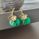Antique Carved Jade Pendant Earrings Set 14K