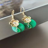 Antique Carved Jade Pendant Earrings Set 14K
