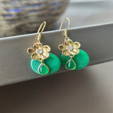 Antique Carved Jade Pendant Earrings Set 14K