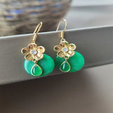 Antique Carved Jade Pendant Earrings Set 14K