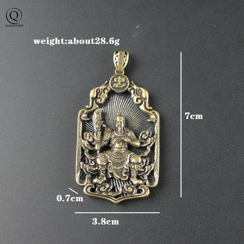 Antique Copper Chinese Guan Gong Big Pendant Necklace