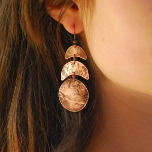 Antique Copper Moon Dangle Earrings Bohemian Vintage Jewelry